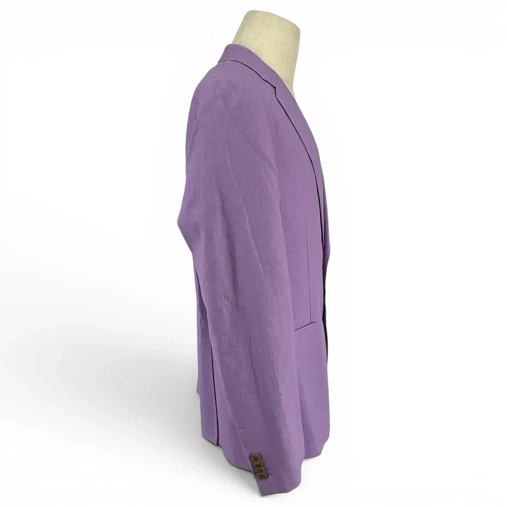 Tailorbyrd Collection Mens 44L Purple Linen Cotton‎ Blend 2 Button Blazer Jacket